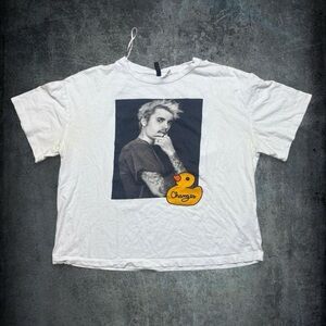 Justin Bieber White Graphic Tee with Yellow Duck